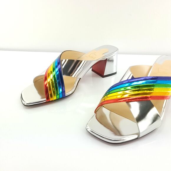 Christian Louboutin Arkenmule 55 Silver Rainbow Slide Sandal SZ 38.5 NIB - Picture 6 of 12